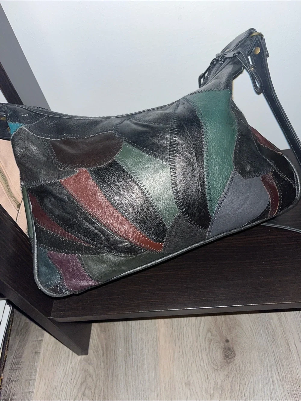 Vintage leather patchwork hobo